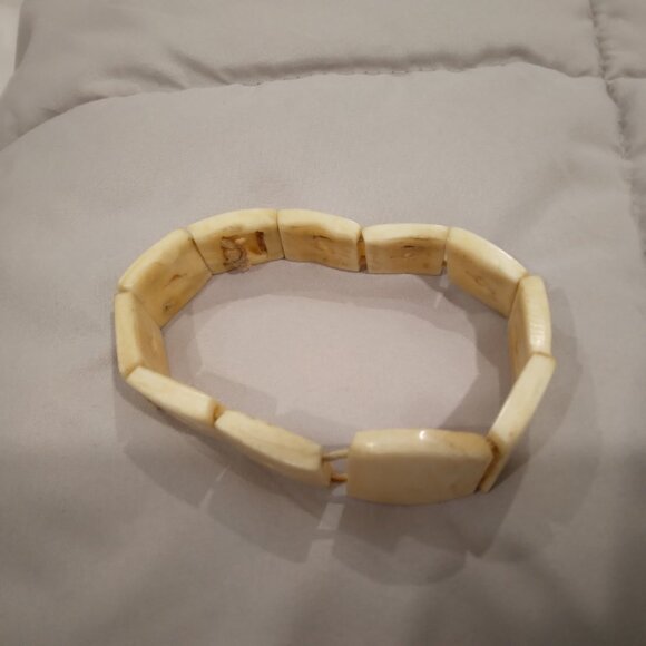 VINTAGE BONE TILE BRACELET TRIBAL BOHEMIAN - Picture 2 of 3
